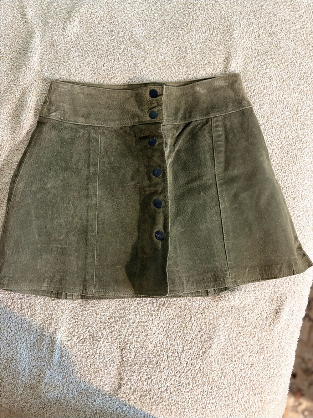 High-Rise Olive Green Button-Front Mini Skirt